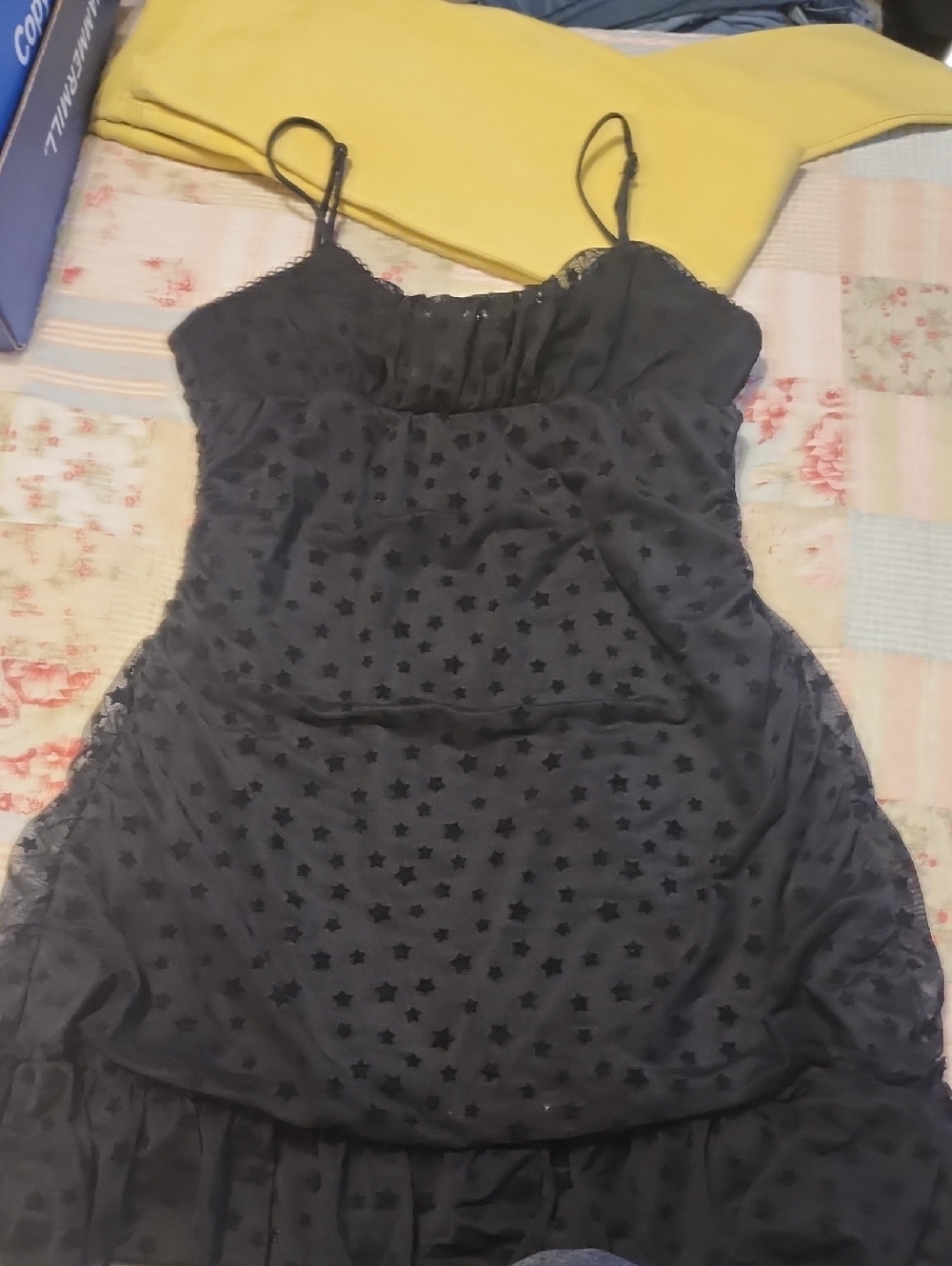 Altar'd State Black Star Mesh Slip Mini Dress